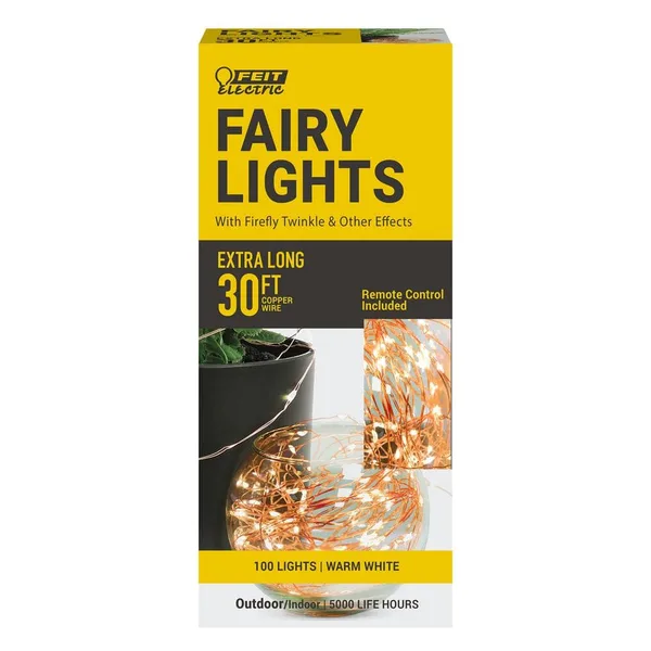 100 Light 30 ft. Indoor/Outdoor Battery Operated Integrated LED Copper Wire Warm White Fairy String Light w/ Remote