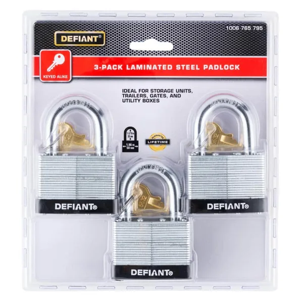 50 mm 1 in. 3-Pack Laminated Steel Shackle Keyed Padlock (Includes 3 Keys)