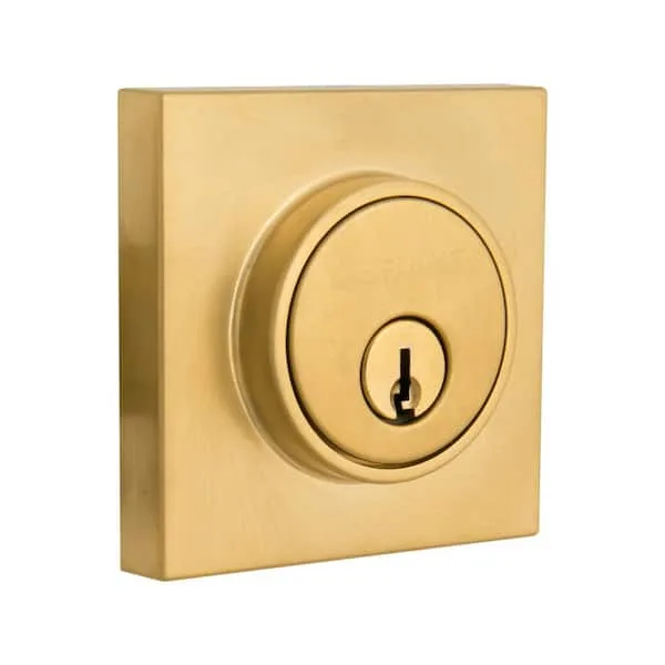Square Brushed Gold Single Cylinder Contemporary Deadbolt