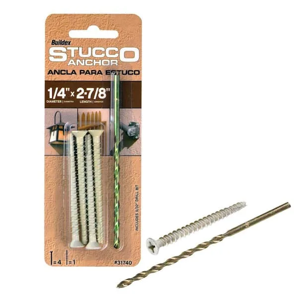 1/4 in. x 2-7/8 in. Steel Flat-Head Phillips Stucco Anchors with Drill Bit (4-Pack)