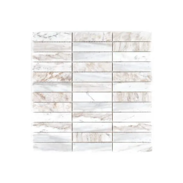 Calico Stack Cream 12 in. x 12 in. Rectangle Polished Marble Wall and Floor Mosaic Tile (1 sq. ft./Each)