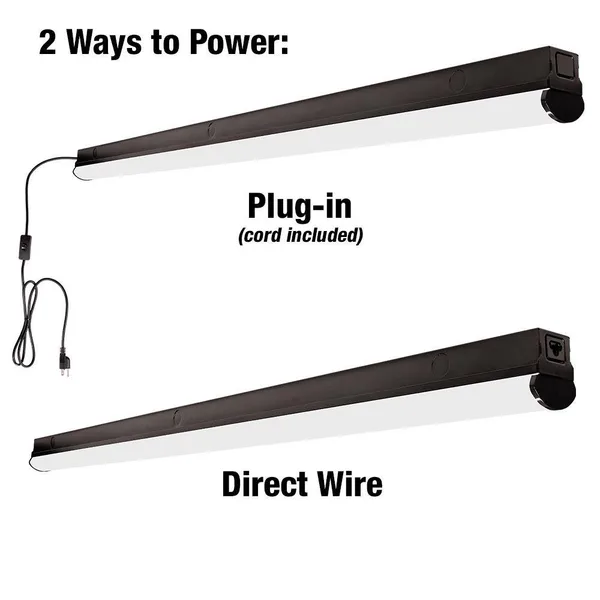 4 ft LED Garage Workshop Linkable Matte Black Ceiling Strip Light Plug-In or Hardwire 3600 Lumens 4000K Bright White
