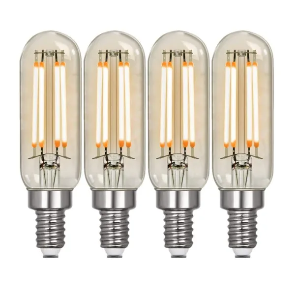 40-Watt Equivalent T6 Dimmable Straight Filament Clear Glass E12 Candelabra Edison LED Light Bulb, Warm White (4-Pack)