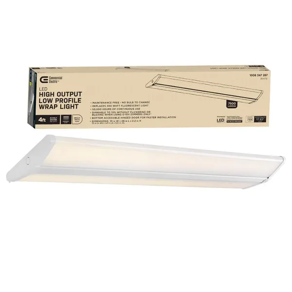 4 ft. 7500 Lumens LED Wraparound Light Garage Light Shop Light Office 120-277v 4000K Bright White 0 to 10 Volt Dimmable
