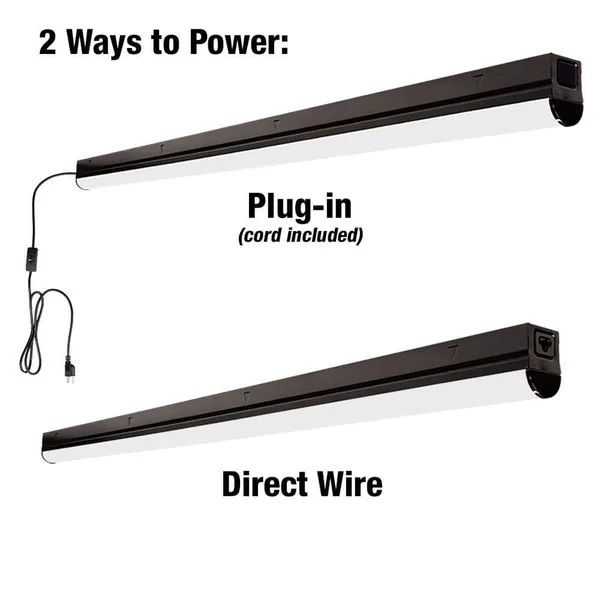 4 ft LED Garage Workshop Linkable Matte Black Ceiling Strip Light Plug-In or Hardwire 1800 Lumens 4000K Bright White
