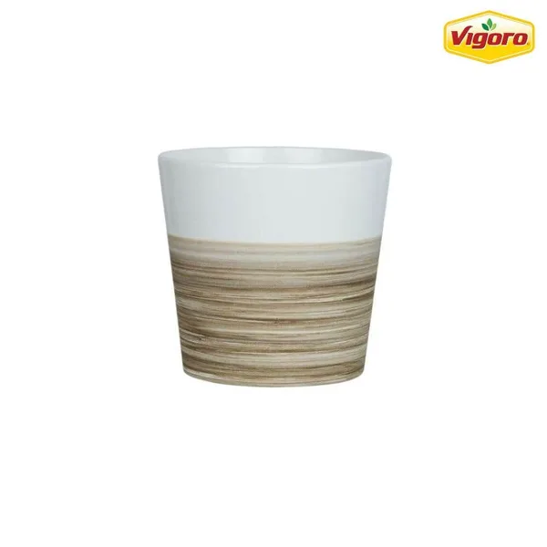 4.9 in. Bellflower Small White/Brown Flare Ceramic Planter (4.9 in. D x 4.5 in. H)