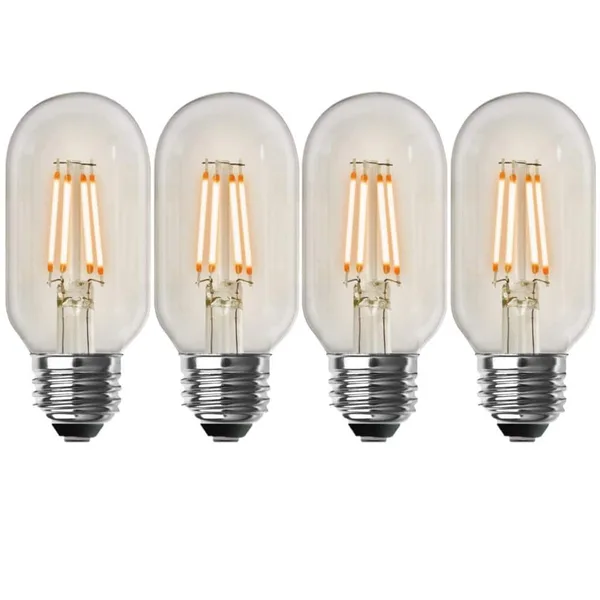 40-Watt Equivalent T14 Dimmable Straight Filament Clear Glass E26 Vintage Edison LED Light Bulb, Warm White (4-Pack)