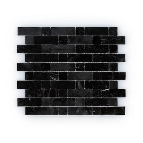 Bleeker Classic Black 10.5in. x 12 in. Subway Polished Marble Wall and Floor Mosaic Tile (0.875 sq. ft./Each)