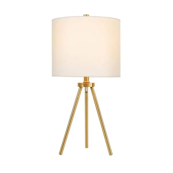 Quinby 22 in. Gold Tripod Table Lamp with White Fabric Shade