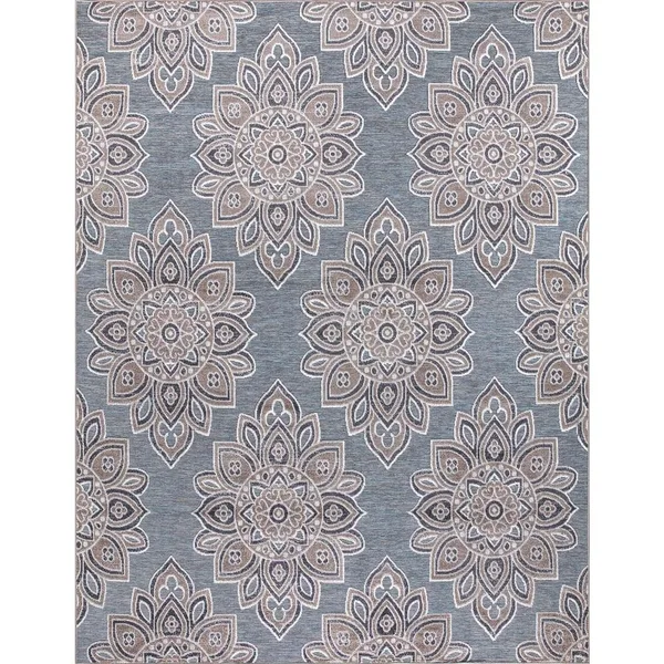 Blue 8 ft. x 10 ft. Floral Indoor/Outdoor Area Rug