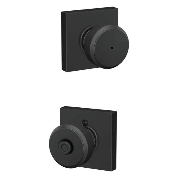 Bowery Matte Black Privacy Bed/Bath Door Knob with Collins Trim