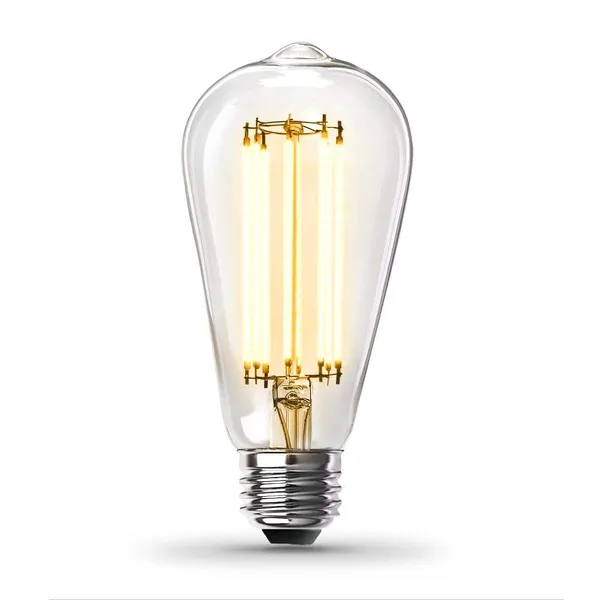 100-Watt Equivalent ST19 Dimmable Straight Filament Clear Glass E26 Vintage Edison LED Light Bulb, Bright White 3000K