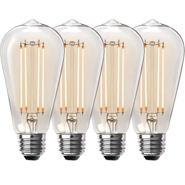 100-Watt Equivalent ST19 Dimmable Straight Filament Clear Glass E26 Vintage Edison LED Light Bulb, Warm White (4-Pack)