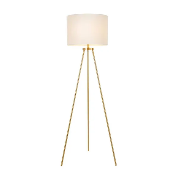 Quinby 58 in. Gold Tripod Floor Lamp with White Fabric Shade