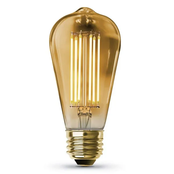 60-Watt Equivalent ST19 Dimmable Straight Filament Amber Glass E26 Vintage Edison LED Light Bulb, Warm White 2100K