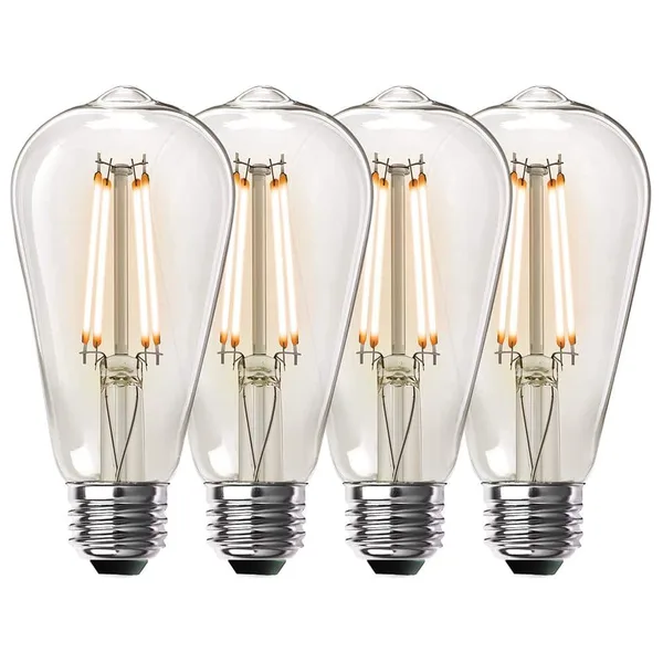 60-Watt Equivalent ST19 Dimmable Straight Filament Clear Glass E26 Vintage Edison LED Light Bulb, Warm White (4-Pack)
