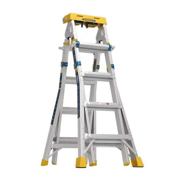18ft Reach Aluminum 6-in-1 Multi-Max Pro Multi-Position Ladder, 375lbs. Load Capacity Type IAA Duty Rating