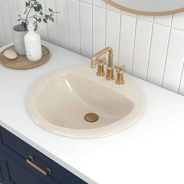 Aragon 19 in. Drop-In Round Fireclay Bathroom Sink in Bone