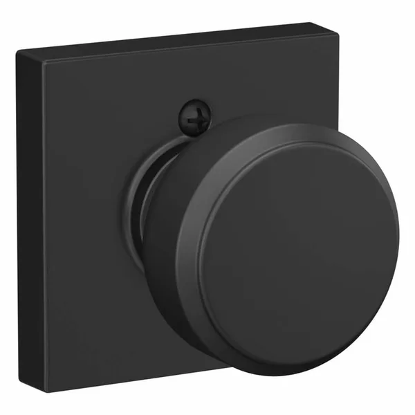 Bowery Matte Black Dummy Door Knob with Collins Trim