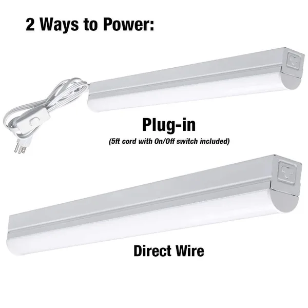 2 ft LED Garage Workshop Ceiling Strip Light Plug-In or Hardwire 900 Lumens with Power & Linking Cord 4000K Bright White